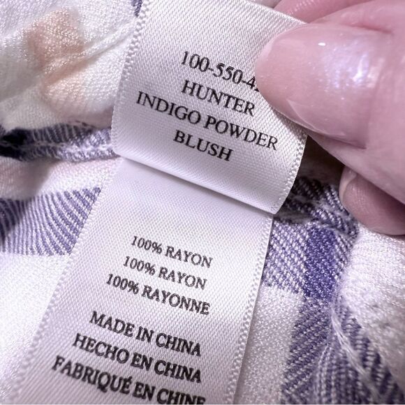 Rails Hunter Plaid Classic Indigo Powder Blush Button Up Flannel Top - Picture 5 of 10